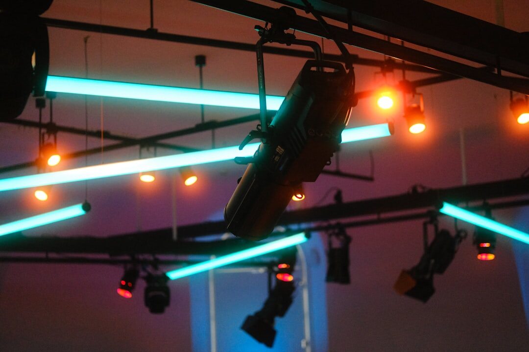 Professional broadcast equipment and production hardware in a modern studio